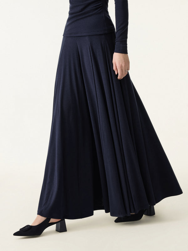 Lyocell Wool Godet Hem Pull-on Maxi Skirt Regular Universe Navy