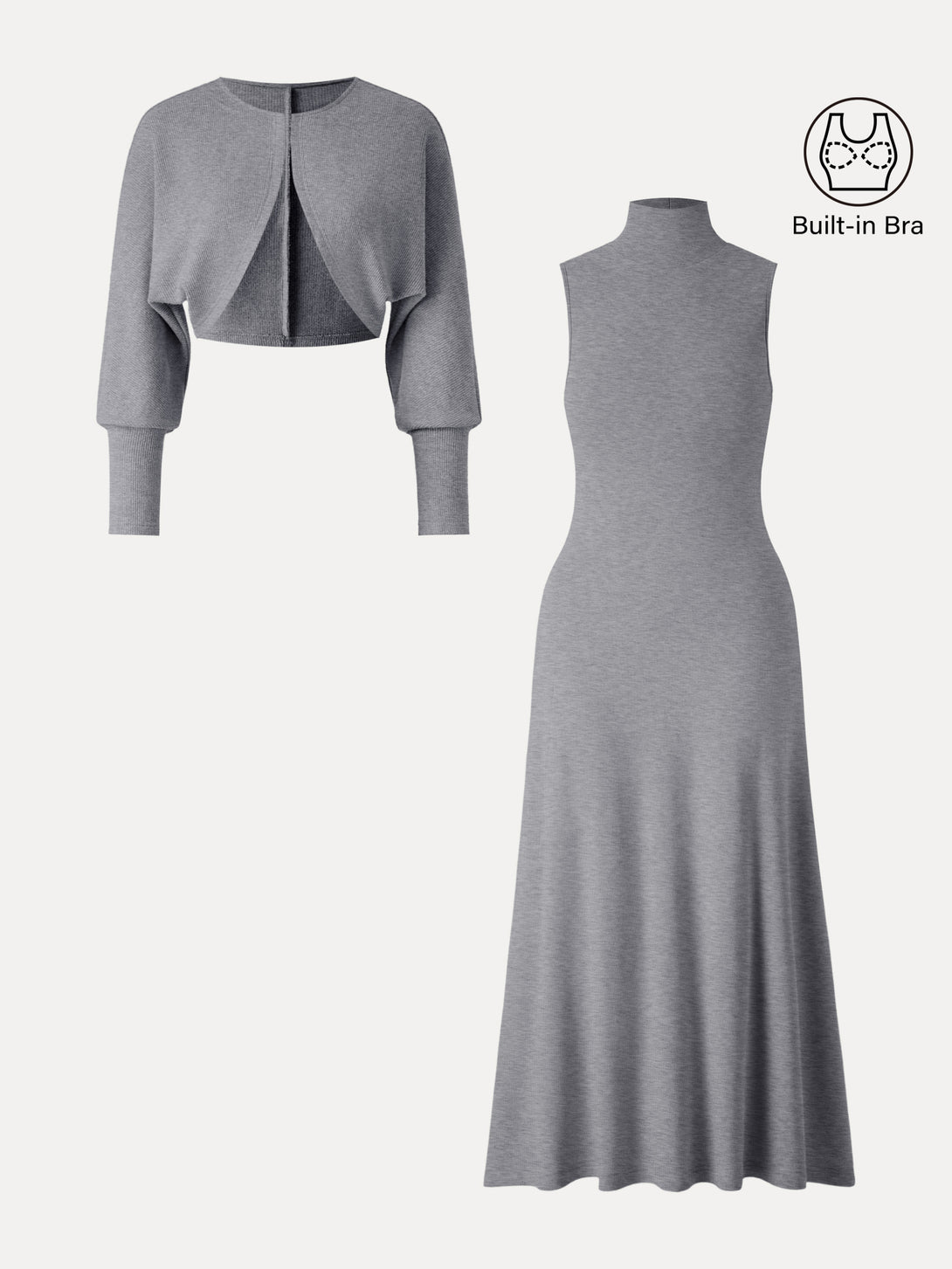 ProWarm Turtleneck Sleeveless Brami Dress with Cardigan Heather Charcoal XS