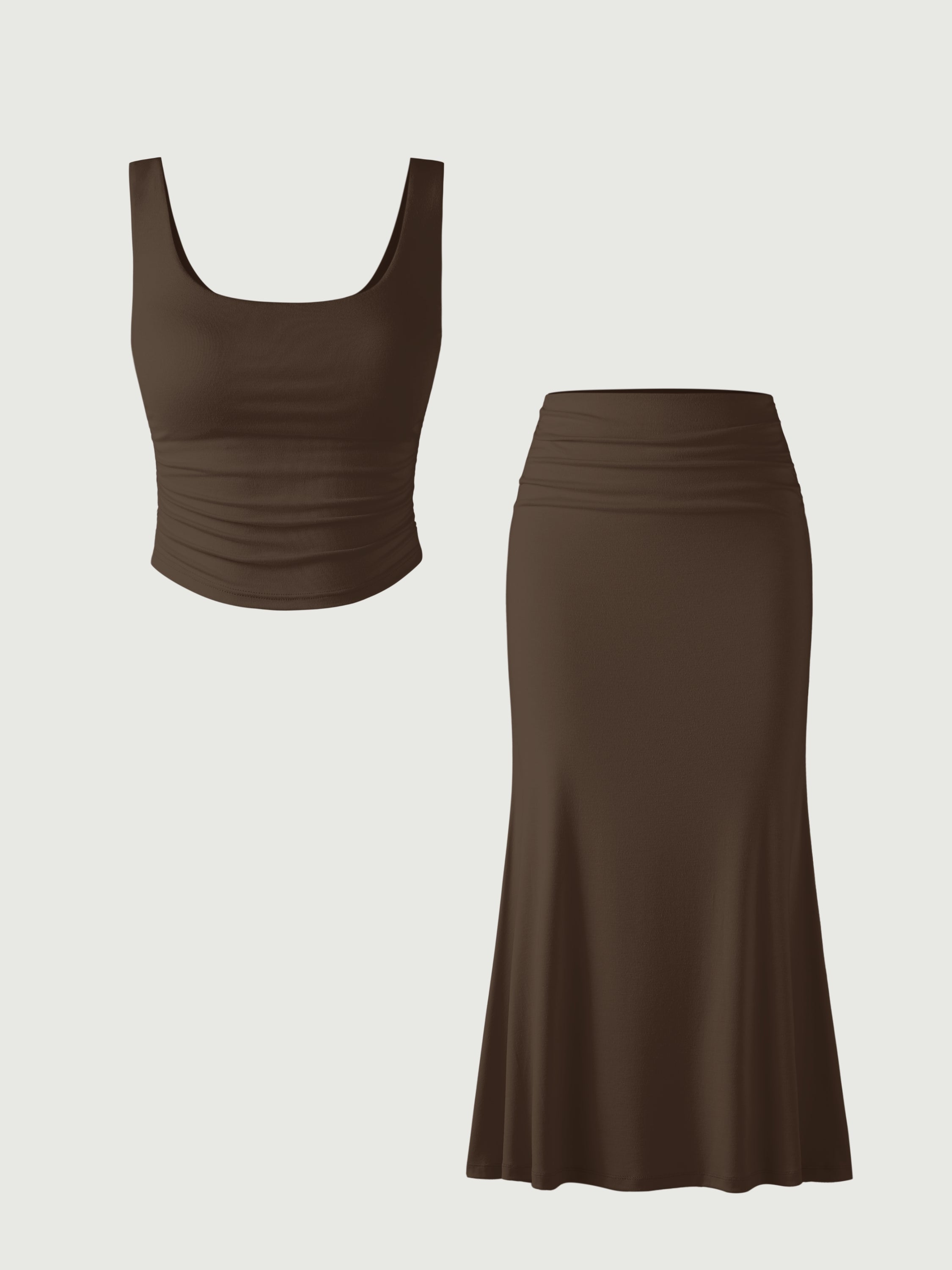 Eco-SkinKiss® Ruched Sides Square Brami Tank Top & Mermaid Maxi Skirt