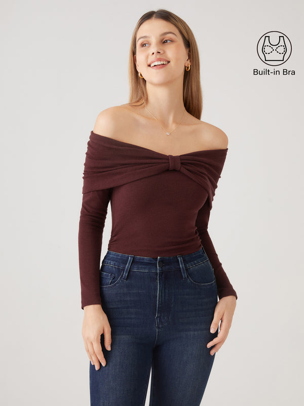 Transformable Bow Cold Shoulder Long Sleeve Brami Top