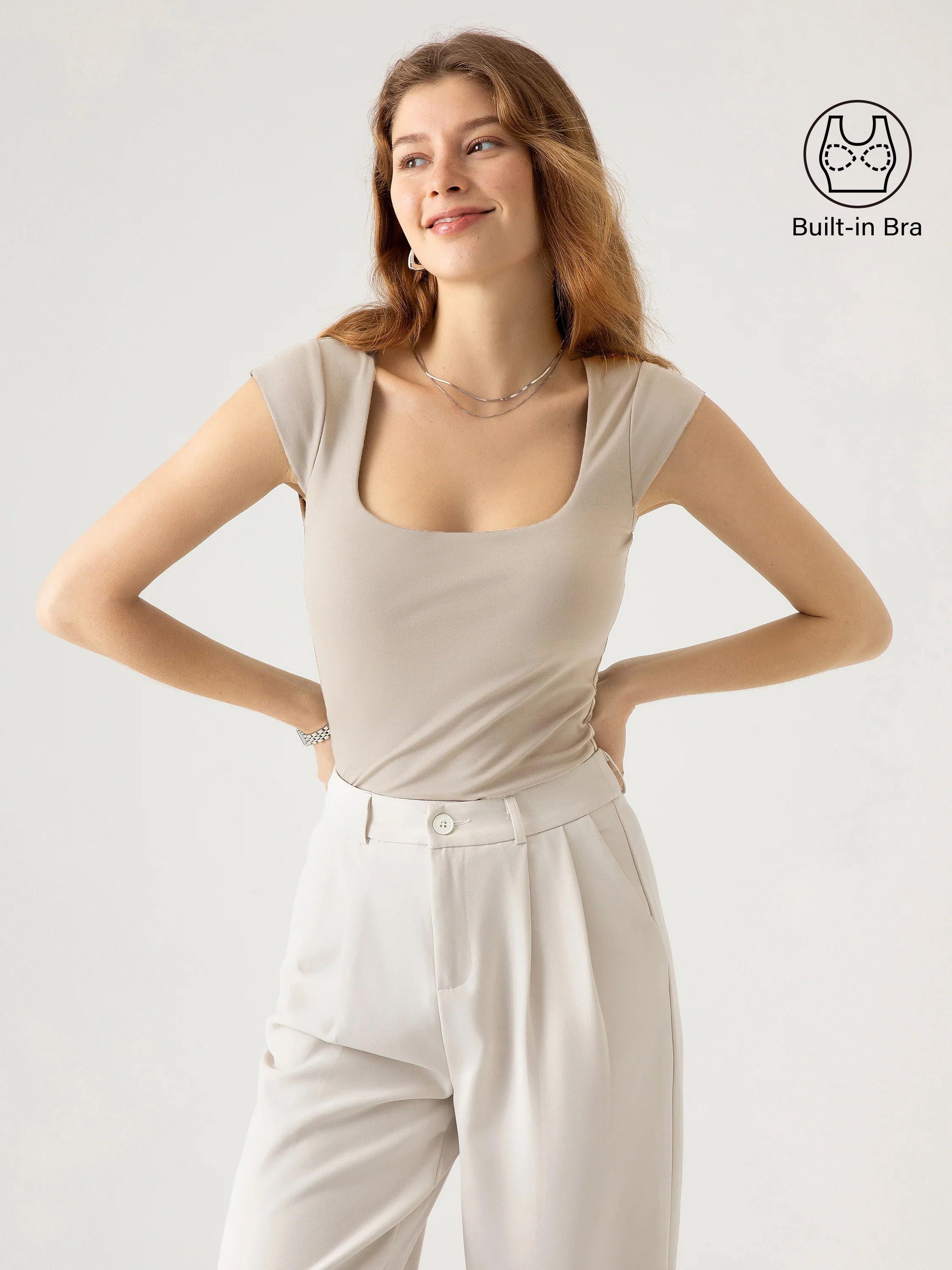 Cap Sleeve Square Neck Brami Top - Ash Ivory