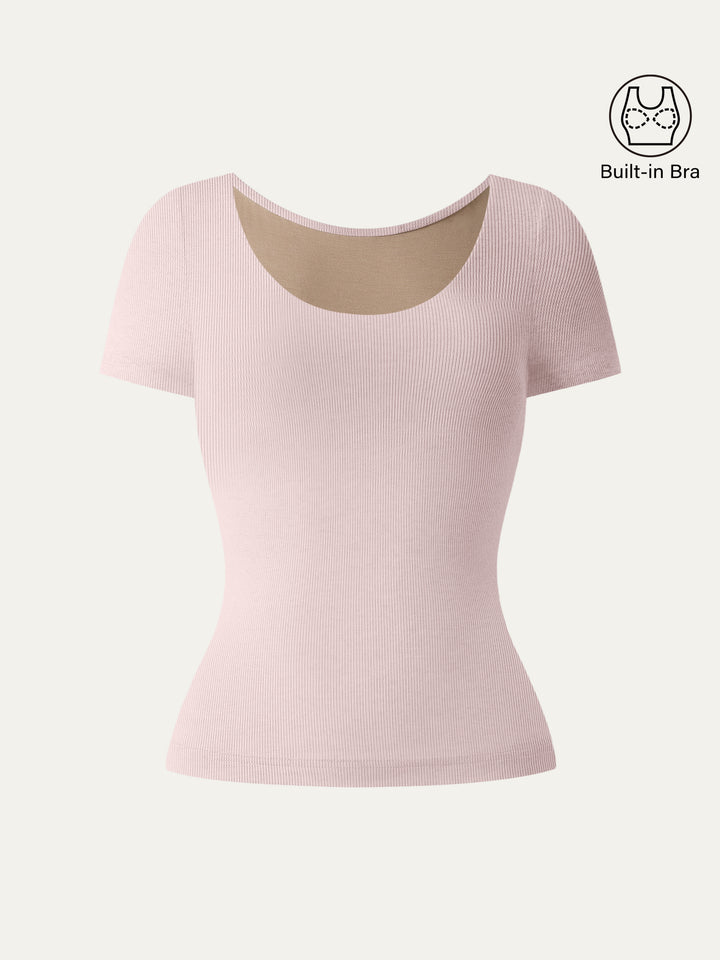 Scoop Neck Short Sleeve Cotton New Airy Brami Powder Pink XS