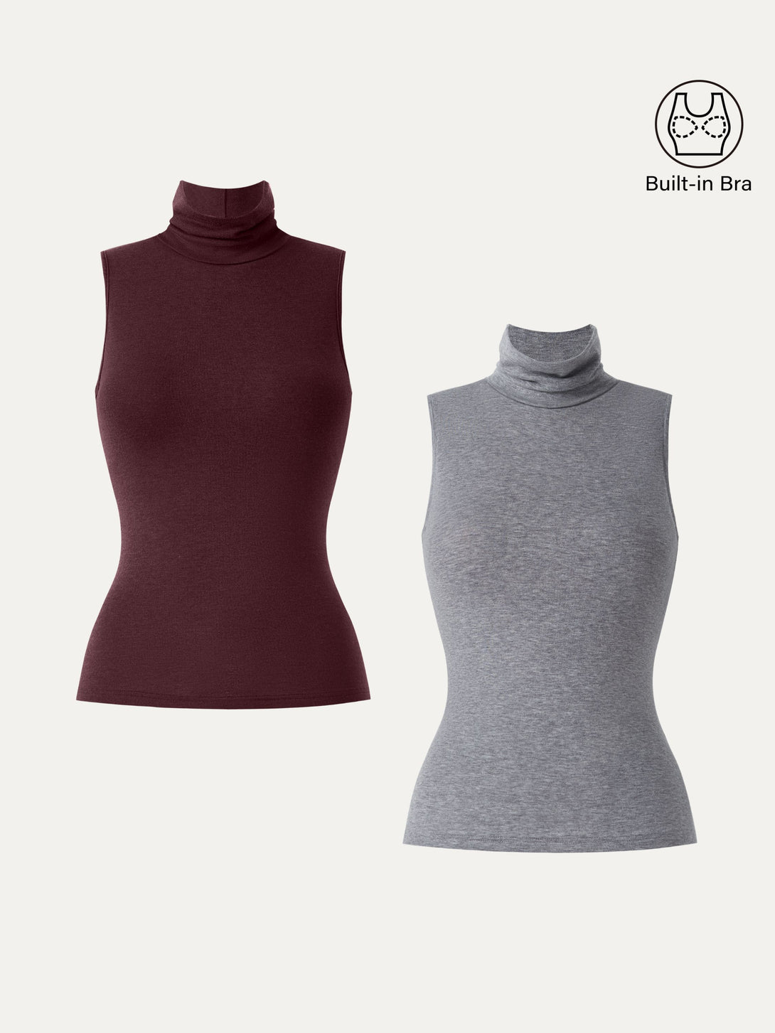 Lyocell Cashmere Sleeveless Turtleneck Brami Heather Grey/Wine XS