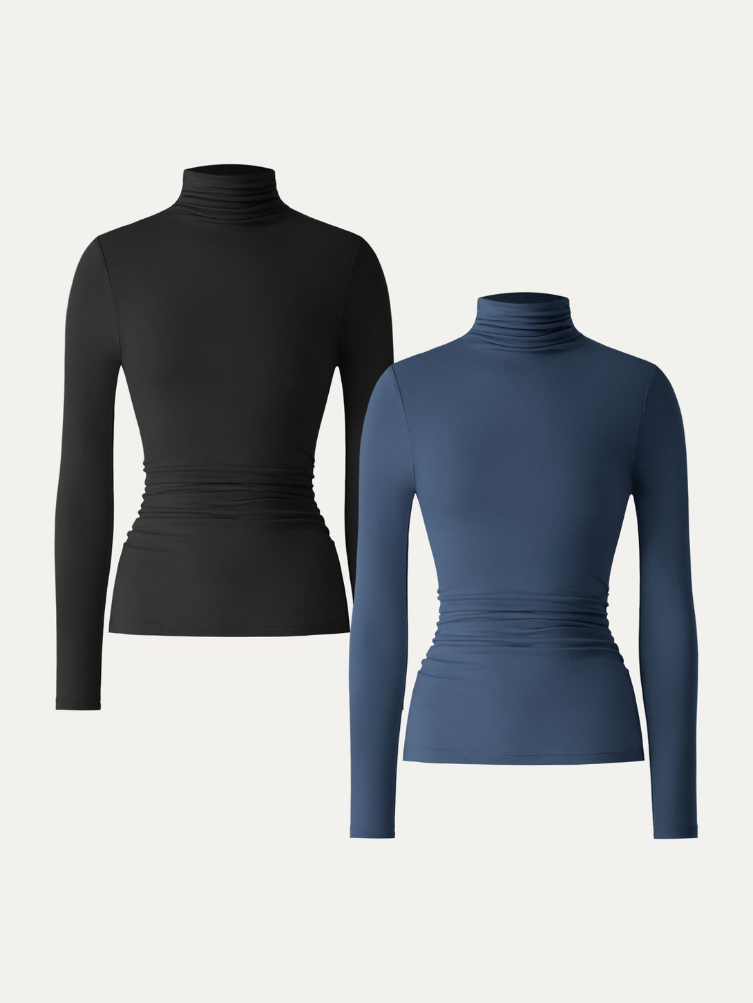 Lyocell Cashmere Turtleneck Side Ruched Top Black/Ink Blue XS