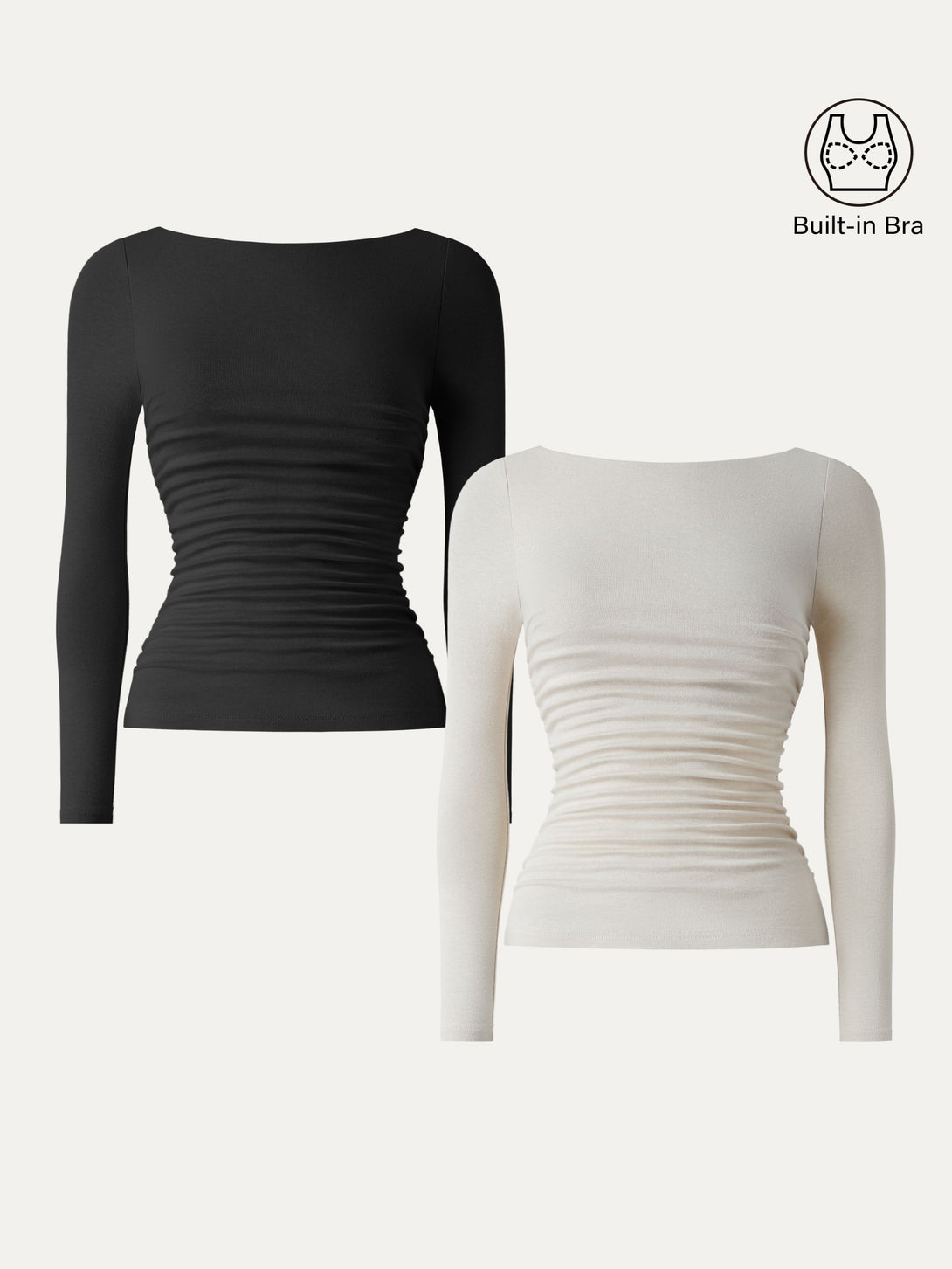 Light Warm Boatneck Ruched Brami Top