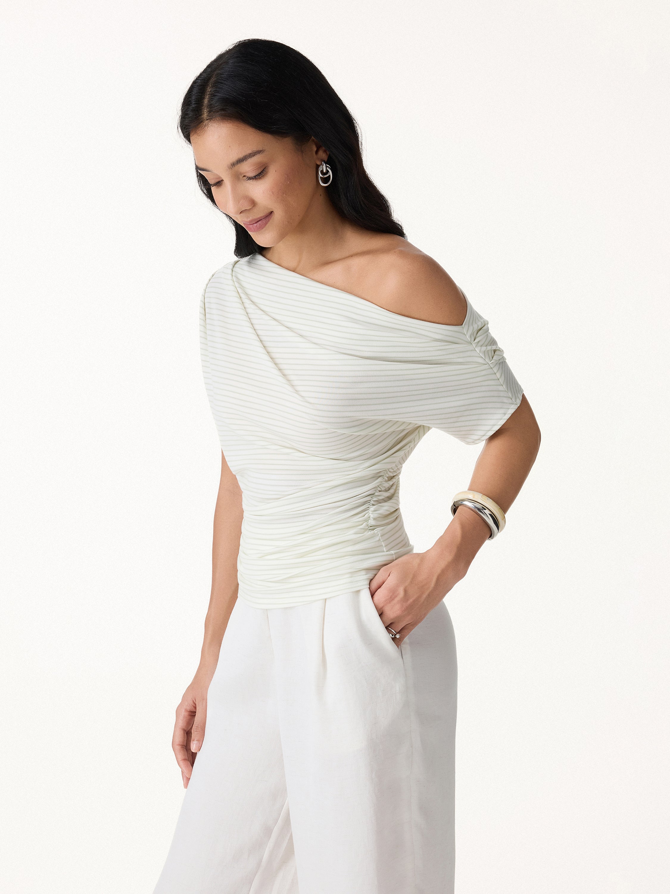 Striped Asymmetrical Neck Top