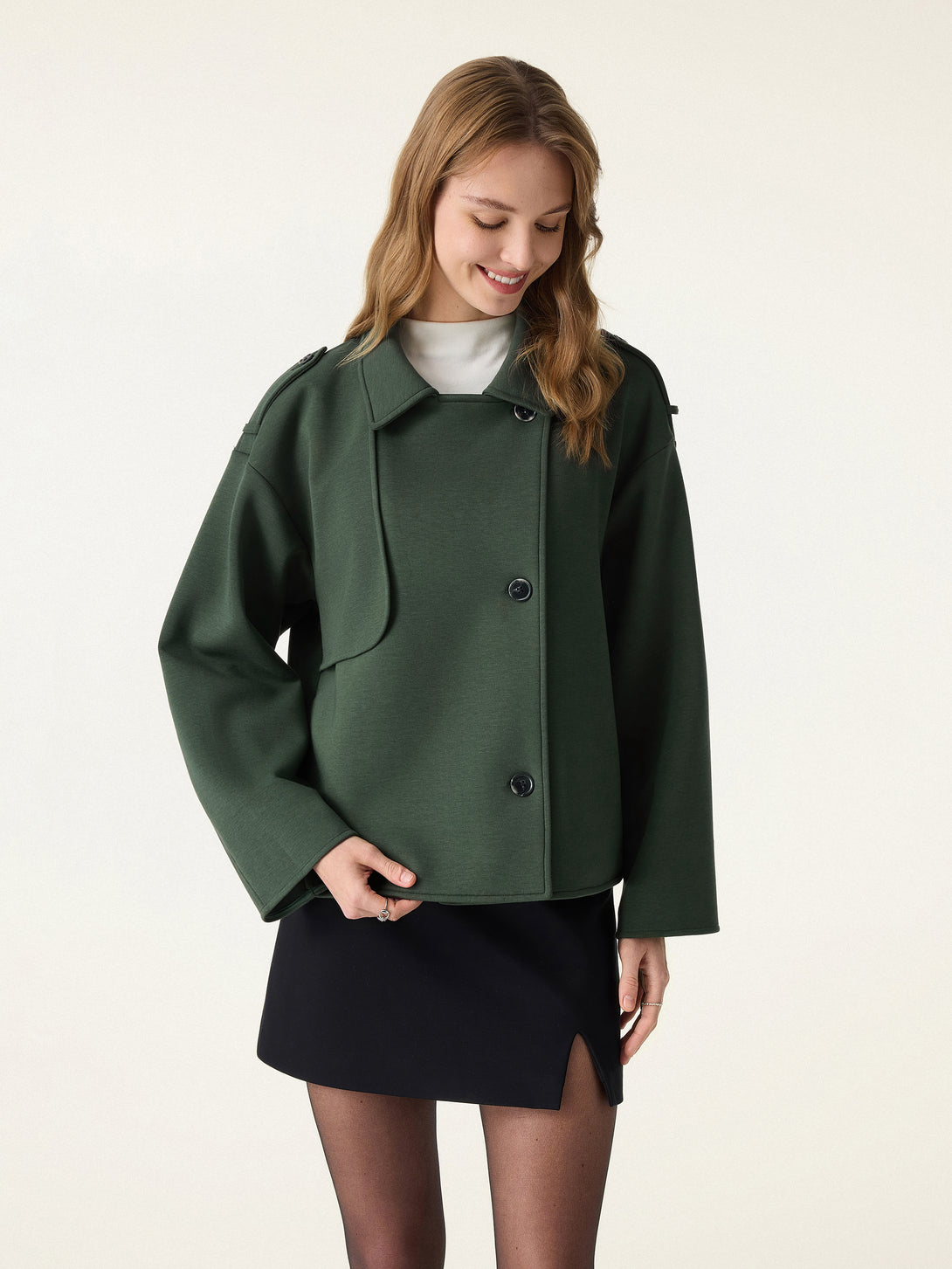 DoubleWarm Convertible Collar Buttoned Coat
