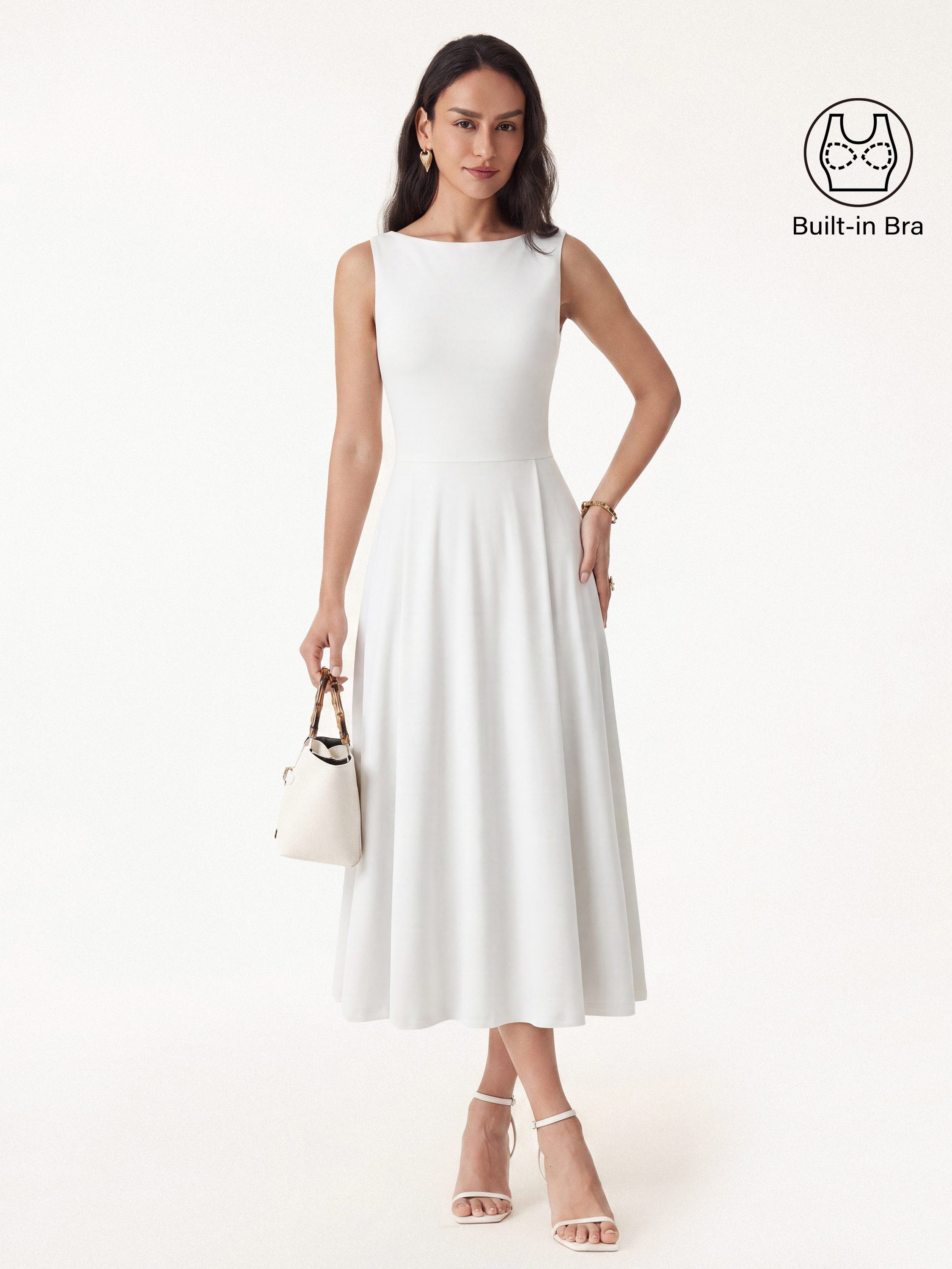 Boatneck Bamboo Ponte Bra Midi Dress with Pockets