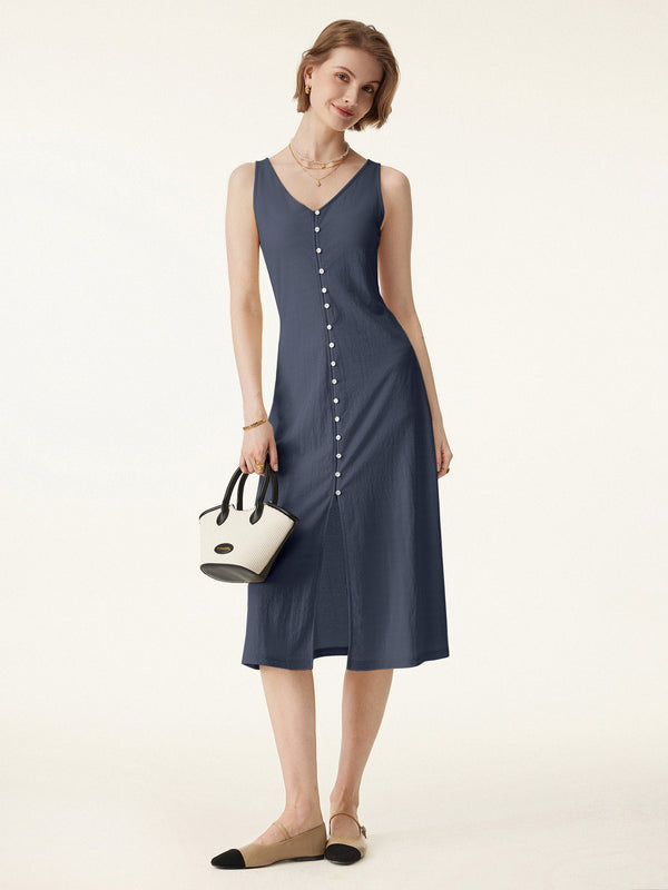 Casual Going Out Regular Fit Smoky Navy/XS Midi Dresses Sleeveless Wide Straps V-neck Women Dresses OGLmove
