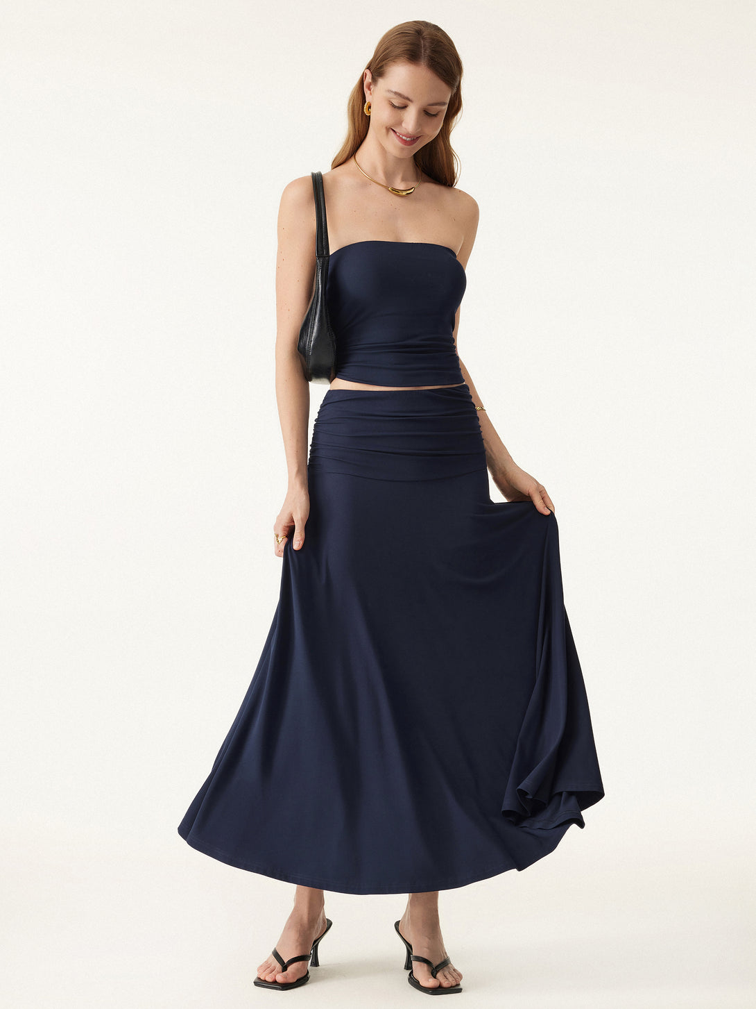 Ultrasoft Mid Rise A-line Ruched Maxi Skirt