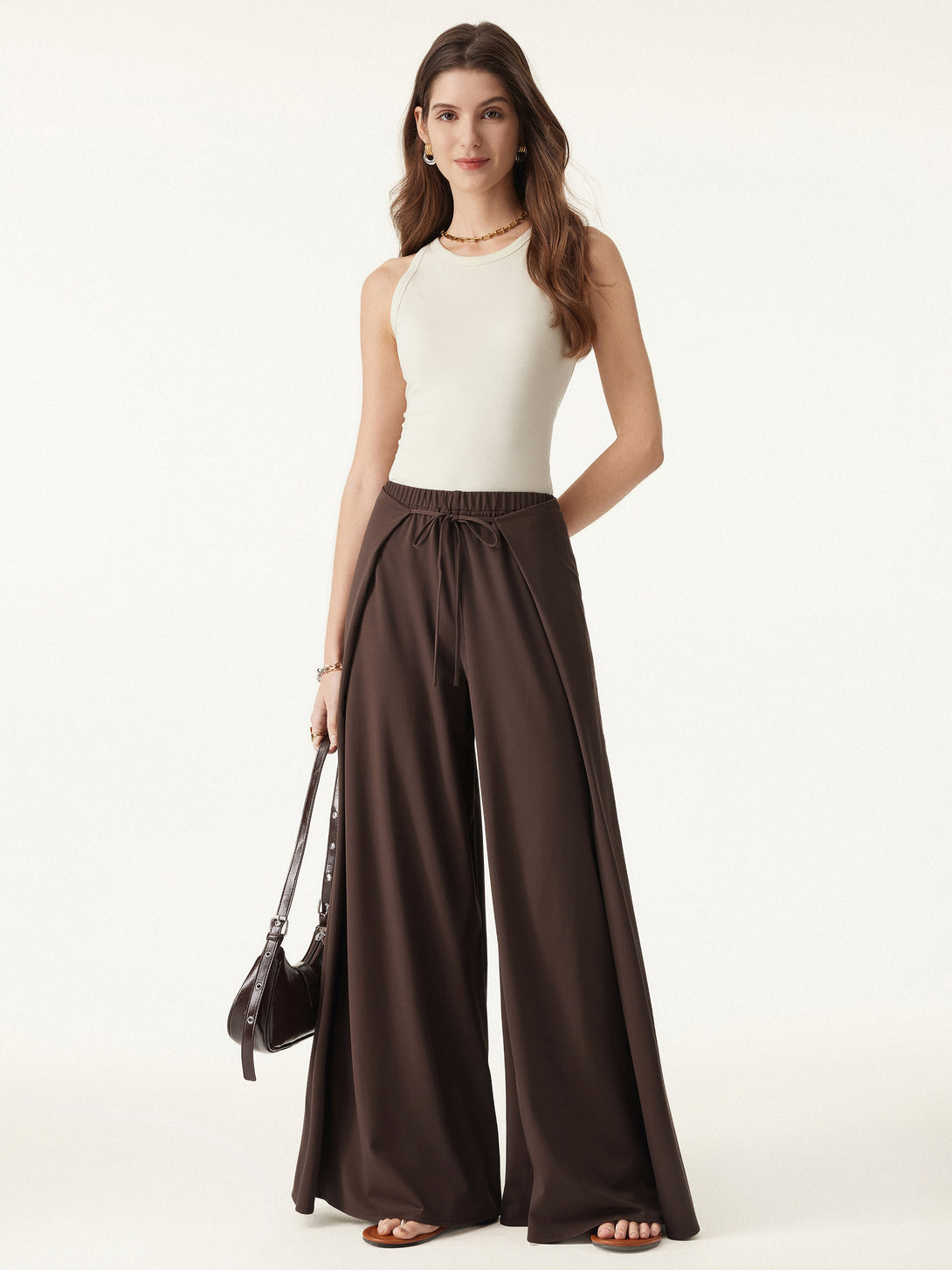 Bamboo Ponte Wrap-tie Palazzo Pants with Pockets