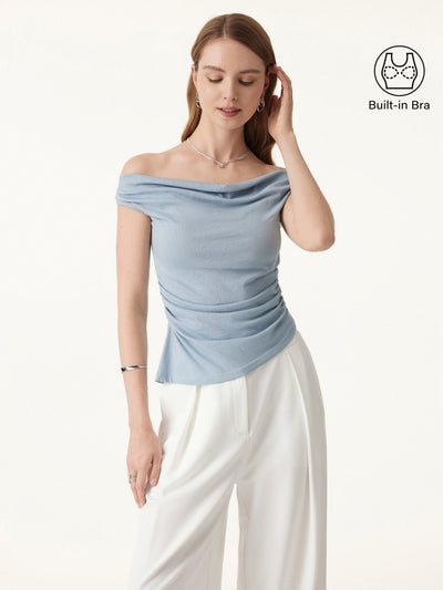 OGLmove Off Shoulder Cotton-Linen Gathered New Airy Bra Tank