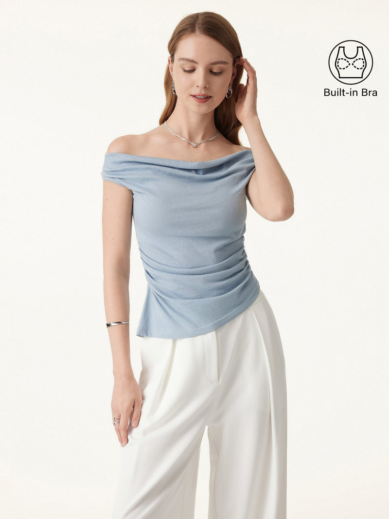 OGLmove Off Shoulder Cotton-Linen Gathered New Airy Bra Tank