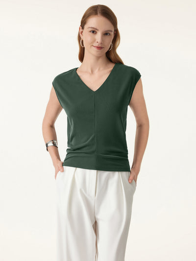 Sandwashed V-neck Cap Sleeve Top Fresh Jungle XS