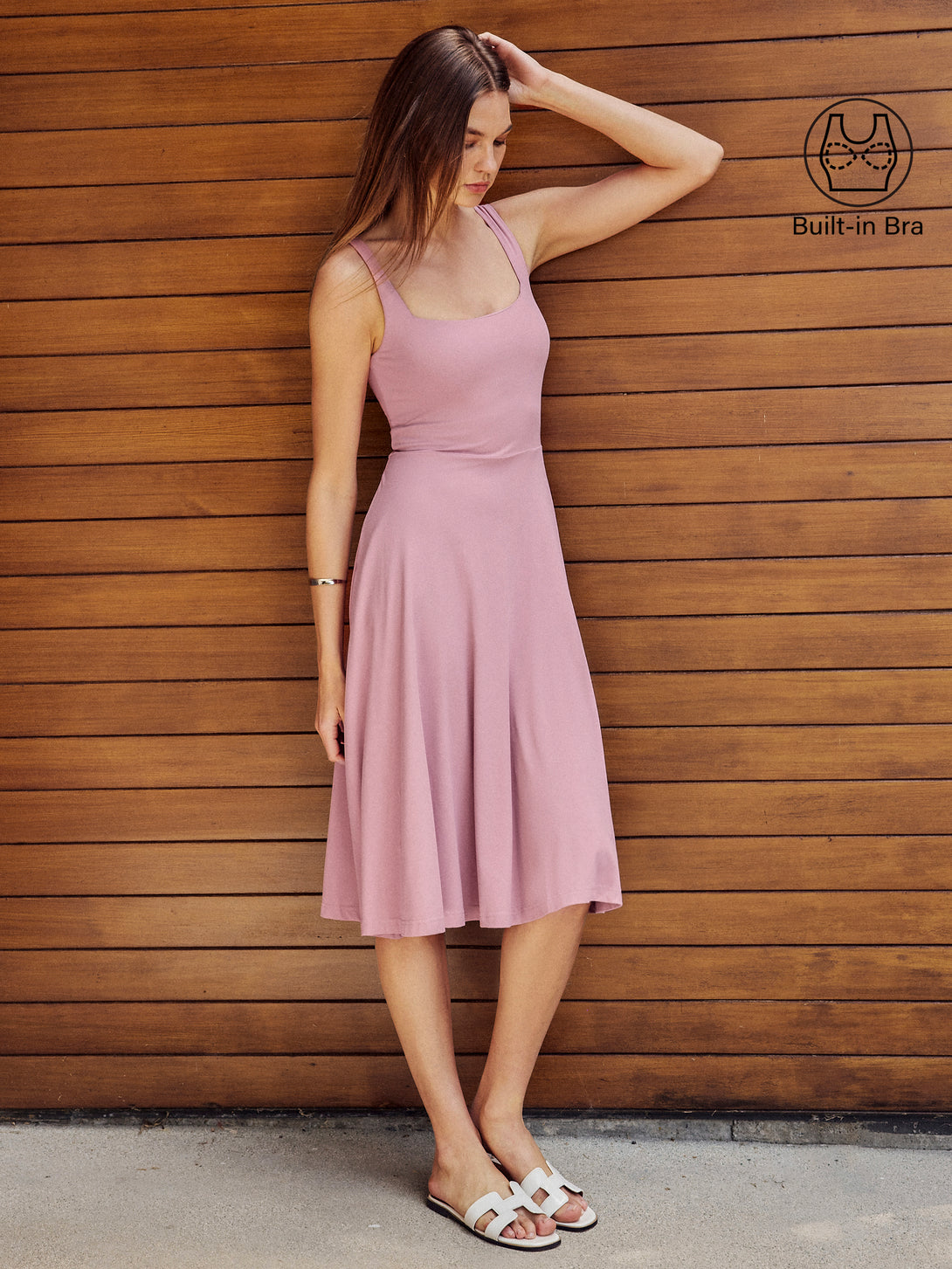 Women's Square Neck Midi Dress - Sleeveless Regular Fit Casual Gown Sahara/S OGLmove Women's Square Neck Midi Dress - Sleeveless Regular Fit Casual Gown Sahara/S OGLmove