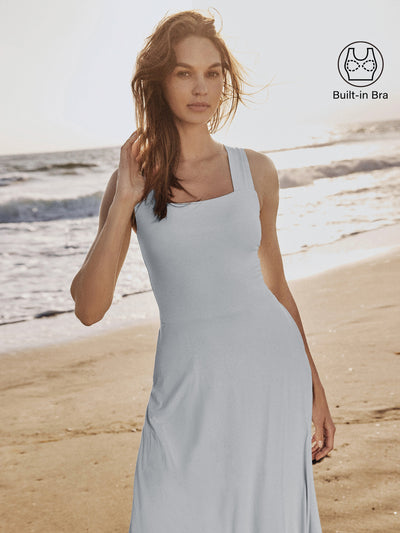 Blue Tonal Co-ord Capsule Square Neck Midi Dress Blue