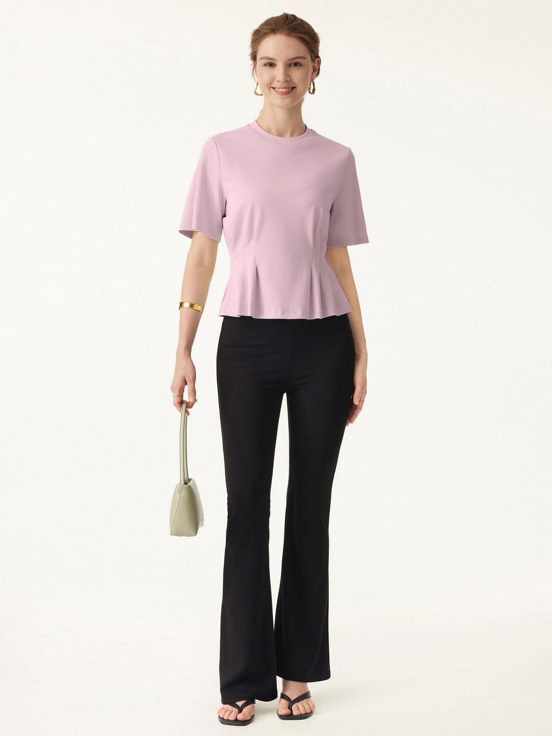 Crewneck Short Sleeve Cinched Waist Tee