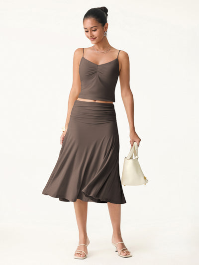 OGLmove Flowy Side A-line Midi Skirt Iced Mocha XS