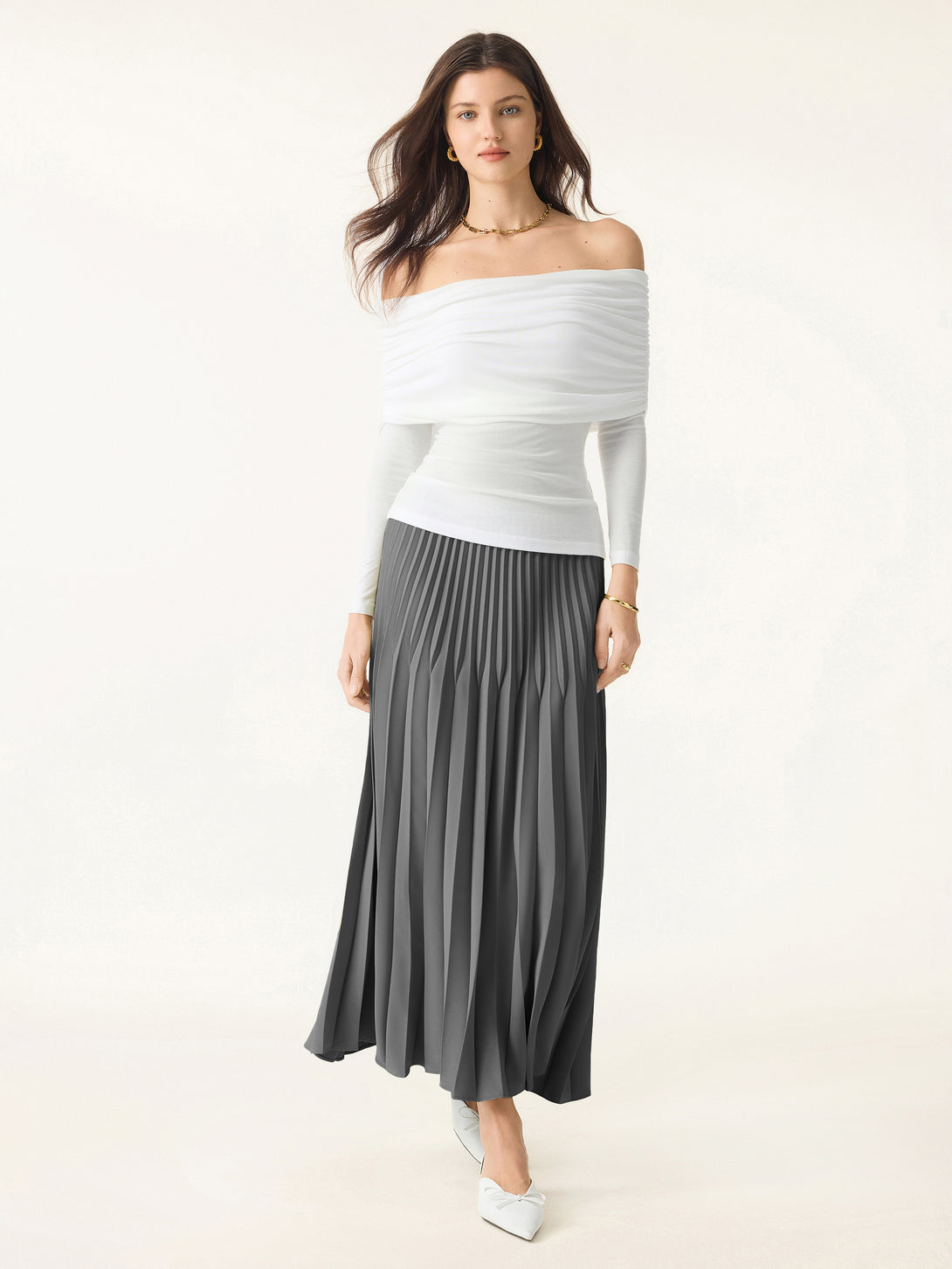 Twirl Pleated A-line Midi Skirt