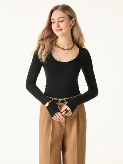 Lyocell-Wool Round Neck Long Sleeve Top