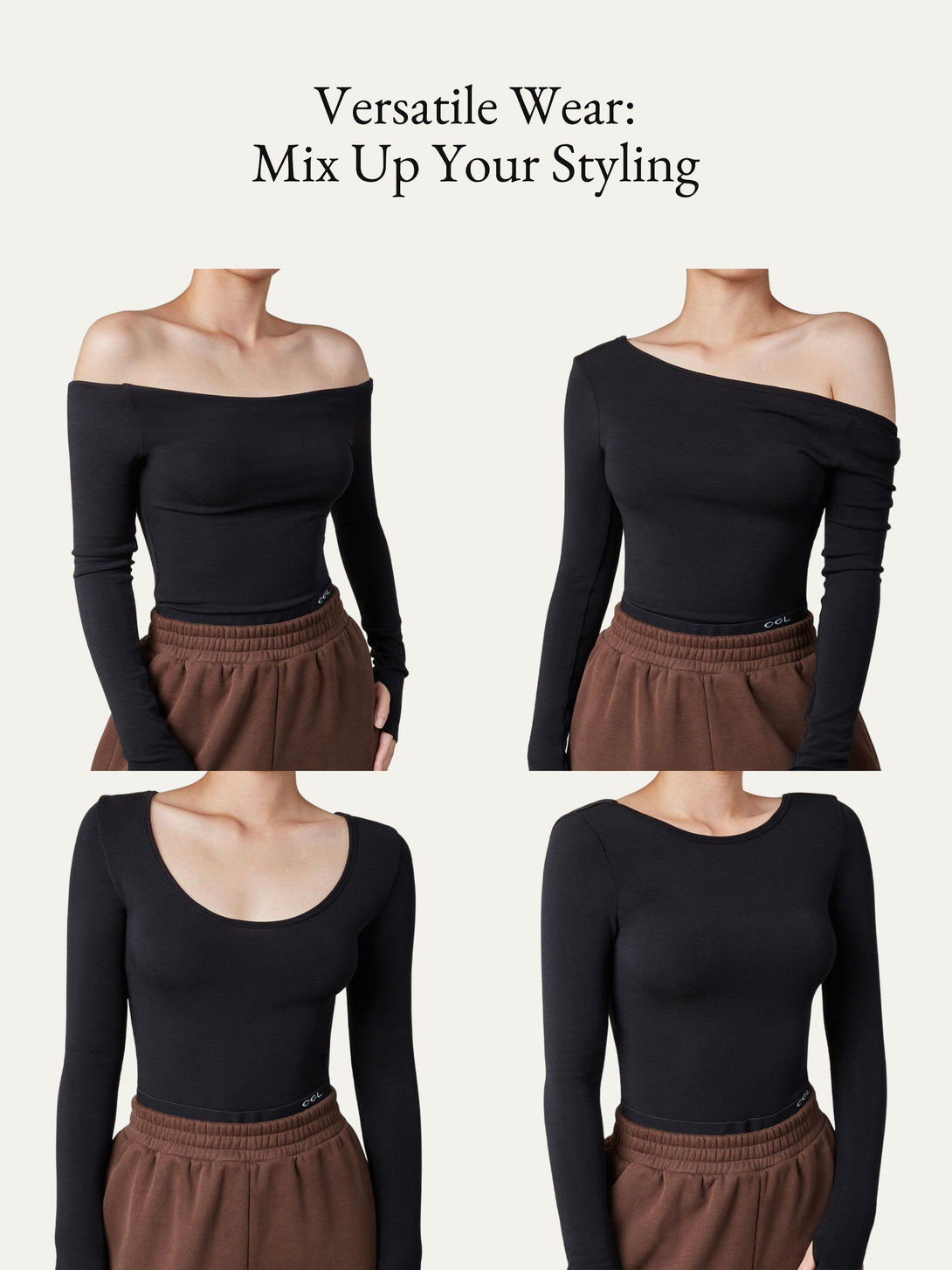 3Pcs Set Essential Lyocell Cashmere Multi-Wear Long Sleeve Top with Thumbholes