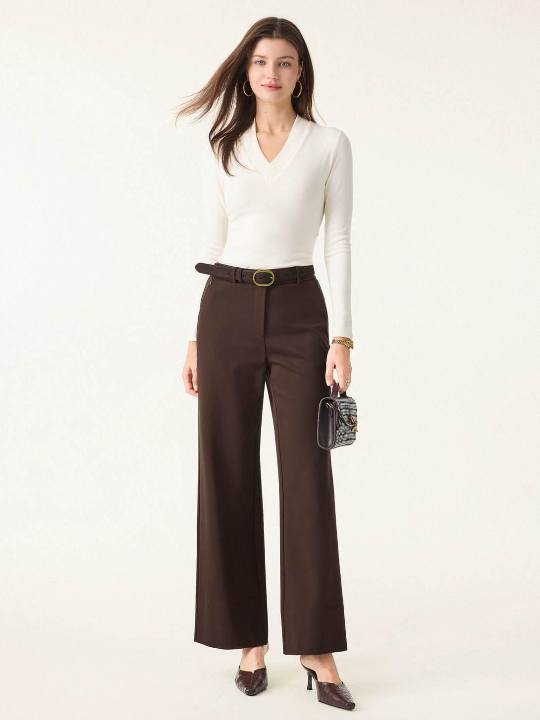 High Rise Wide Leg Trousers with Zippered Pockets