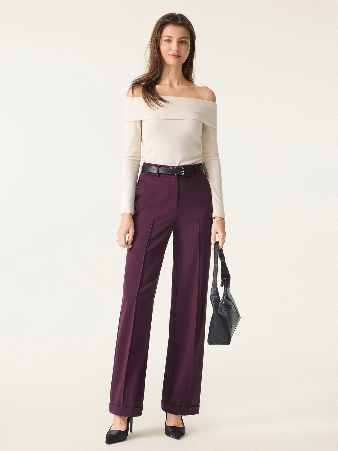 Stretch Ponte High Rise Straight Leg Pintuck Trousers