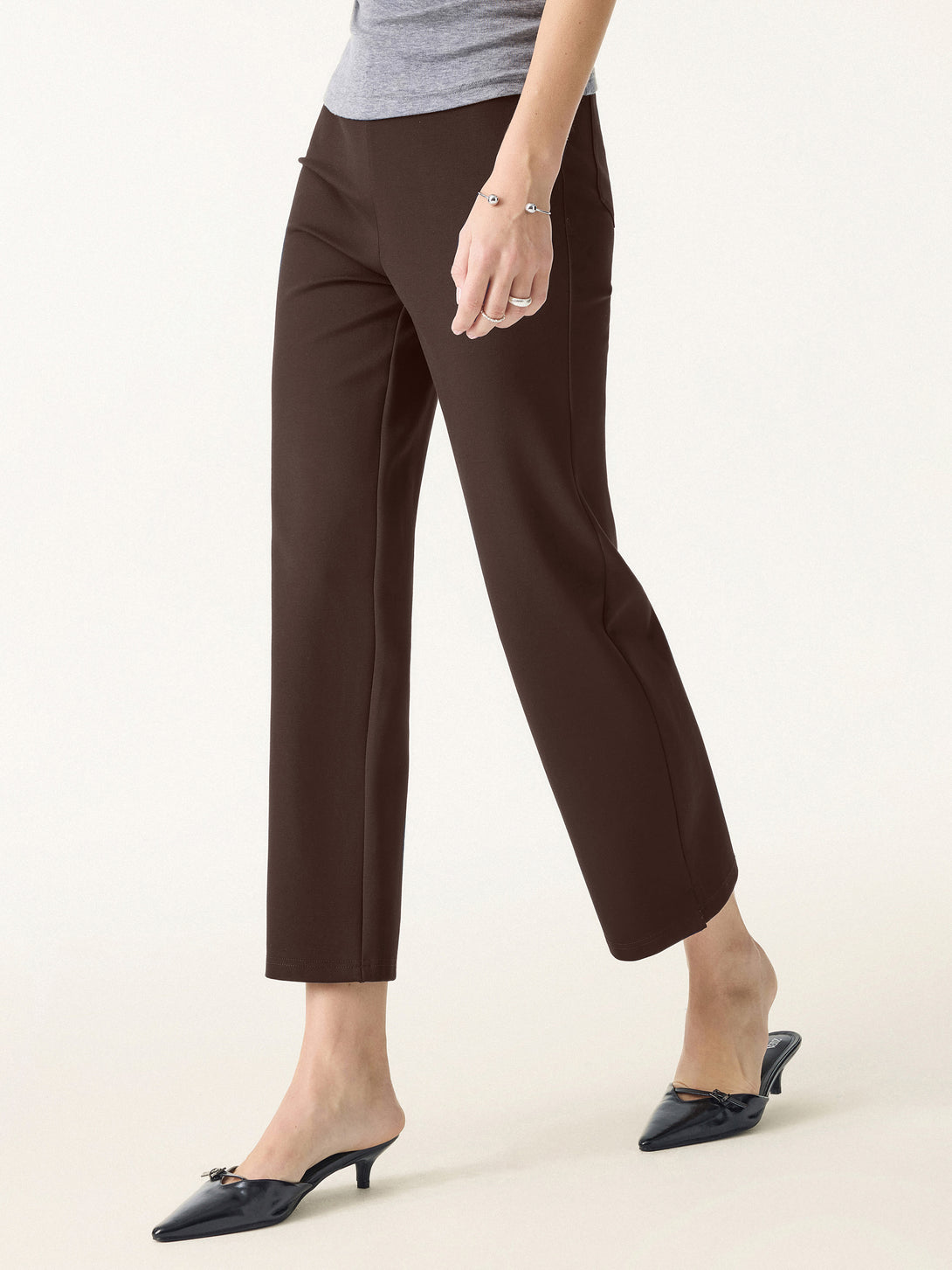 4-way Stretch Mid Rise Cropped Straight Pull-on Pants with Pockets