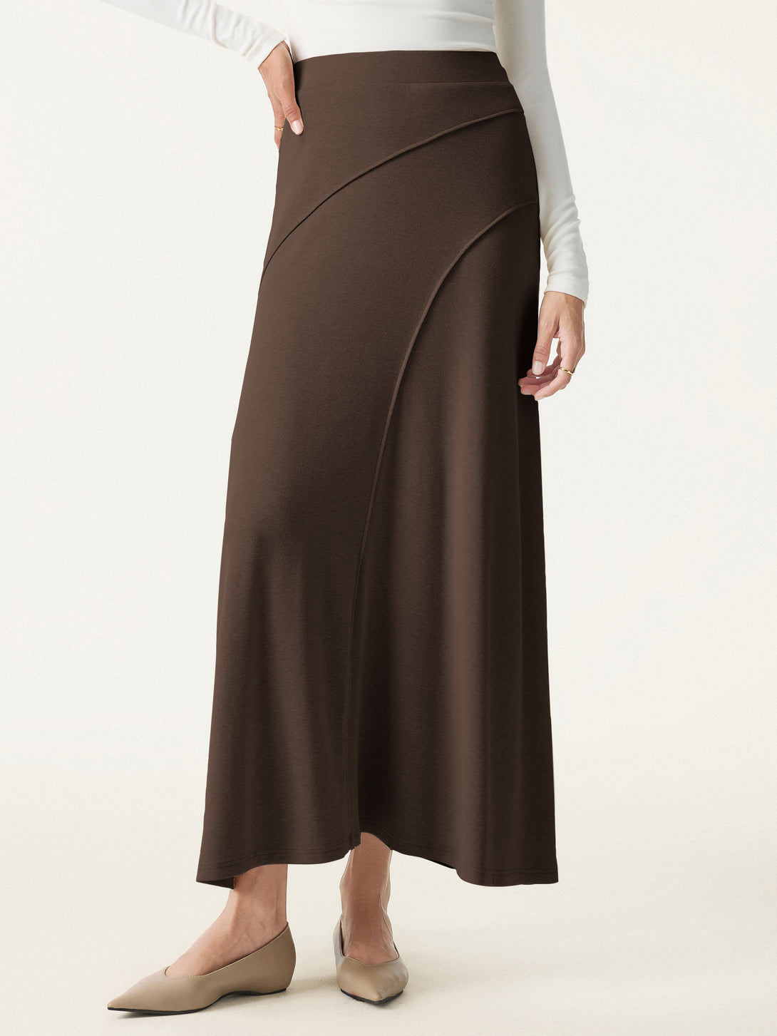 Mid Rise Pull-on Flared Maxi Skirt Espresso XS