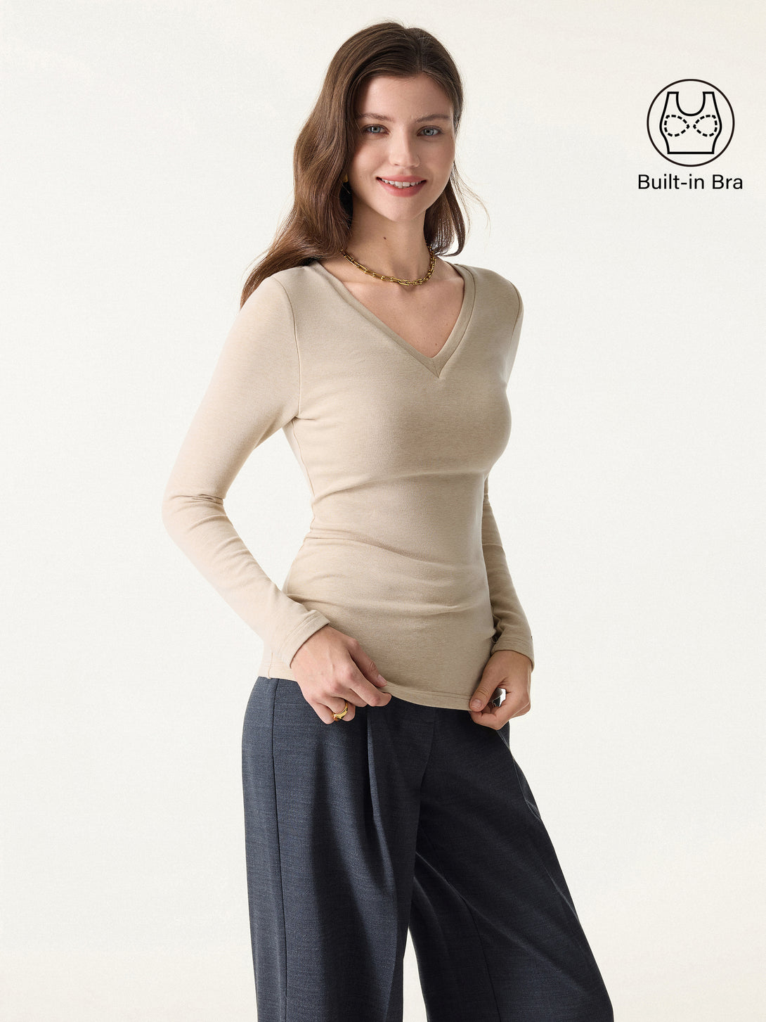 ProWarm V-Neck Long Sleeve Brami Natural Calico XS