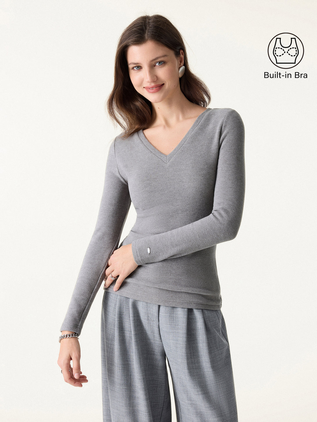 MaxWarm V-Neck Long Sleeve Brami Heather Grey XS
