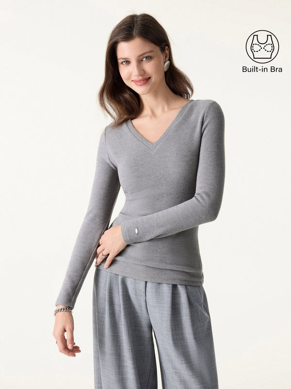 MaxWarm V-Neck Long Sleeve Brami Heather Grey XS