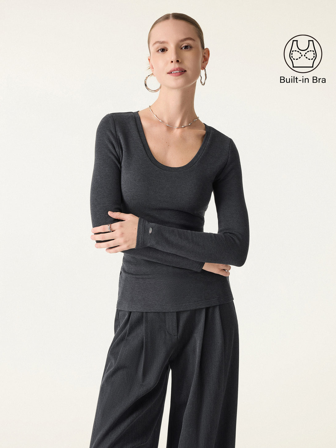 ProWarm Round Neck Long Sleeve Brami Heather Shadow XS