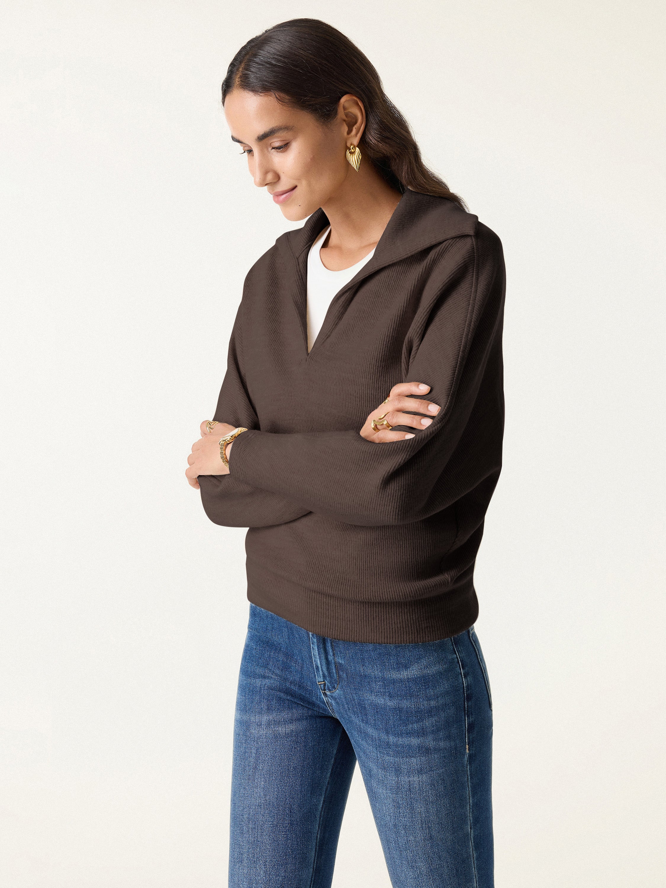 OGL Cozy Collared V-Neck Batwing Sleeve Pullover – OGLmove