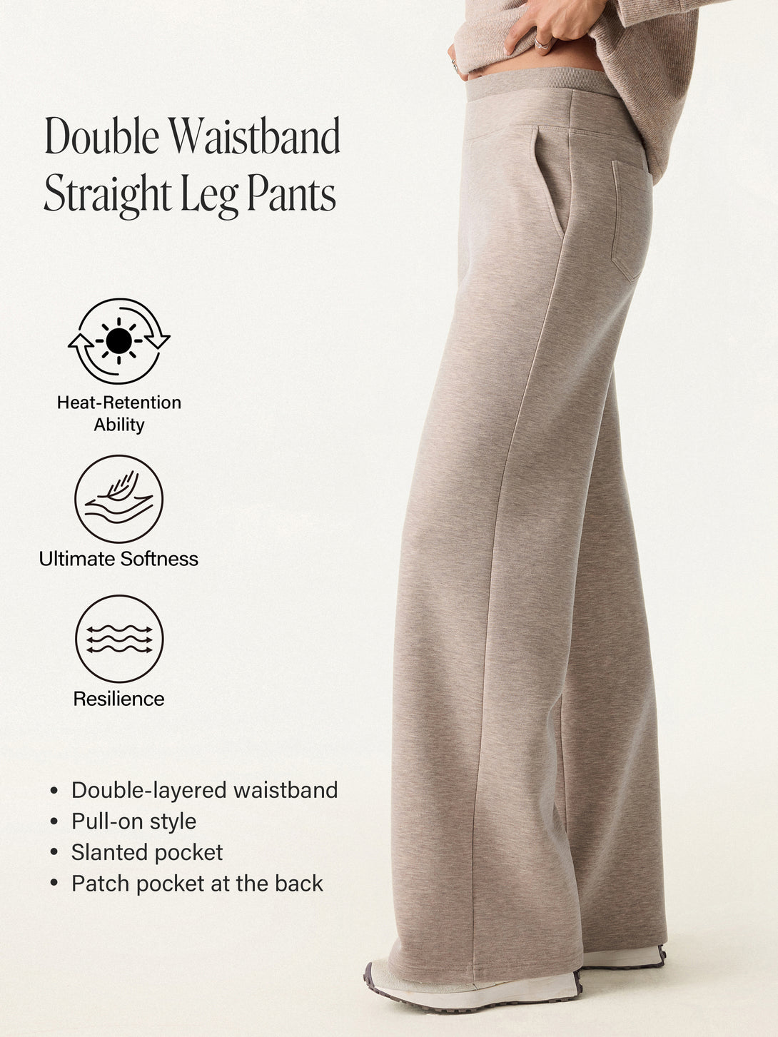 Double Waistband Straight Leg Pants with Pockets