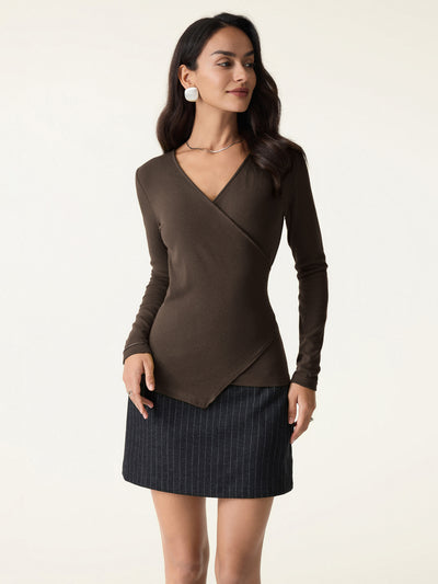 OGLmove Surplice Skimming Long Sleeve Top Espresso XS