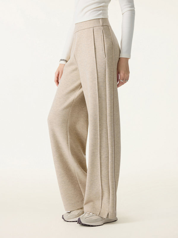OGLmove FuzzLuxe High-Rise Wide Leg Pintuck Pants with Pockets Regular Heather Morganite