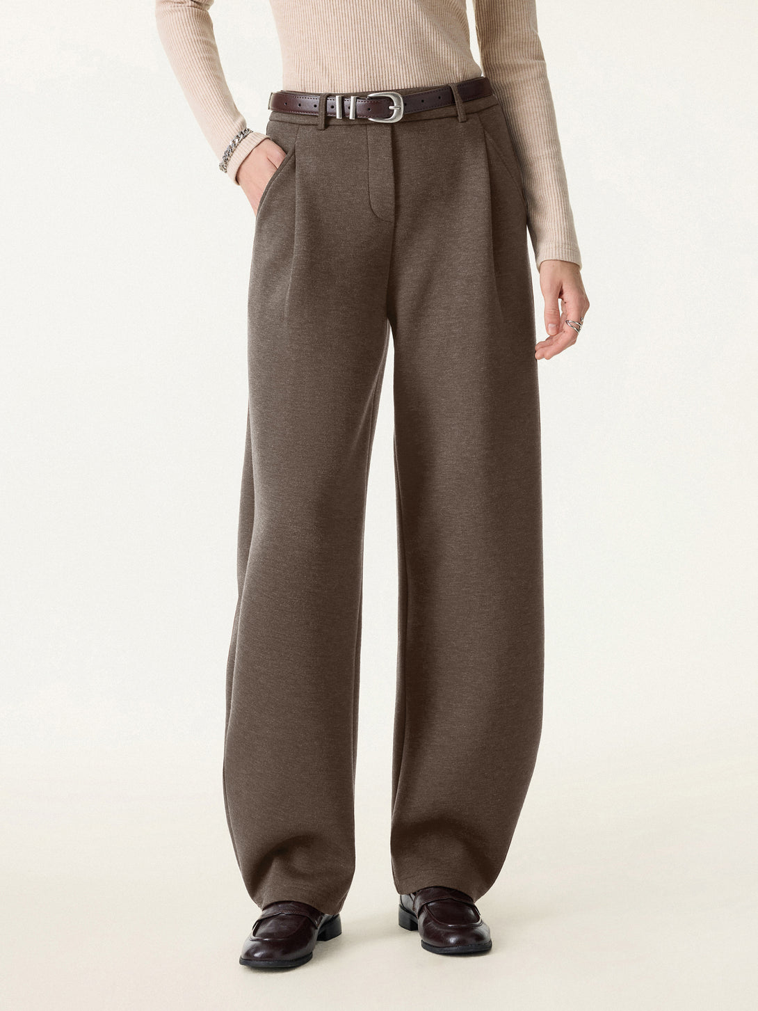 Cozy Knit Mid Rise Barrel Leg Pull-on Pants Regular Heather Milk Chocolate