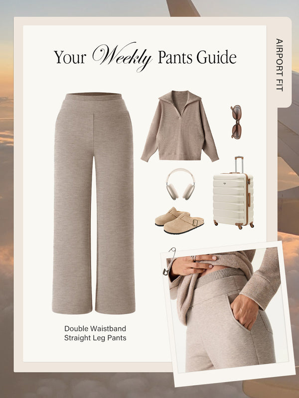 2Pcs Set V-Neck Batwing Sleeve Pullover & Double Waistband Straight Pants