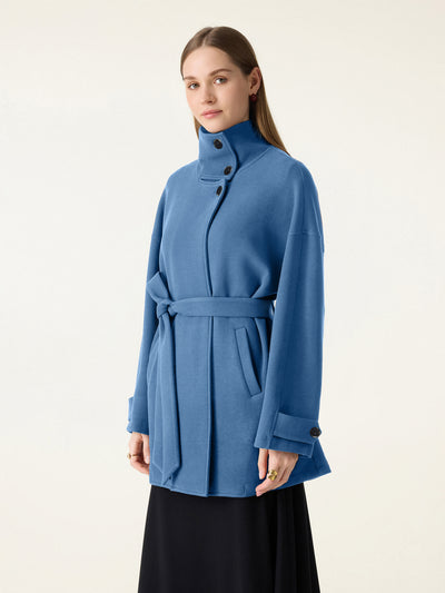 FuzzLuxe Classy Stand Collar Belted Coat