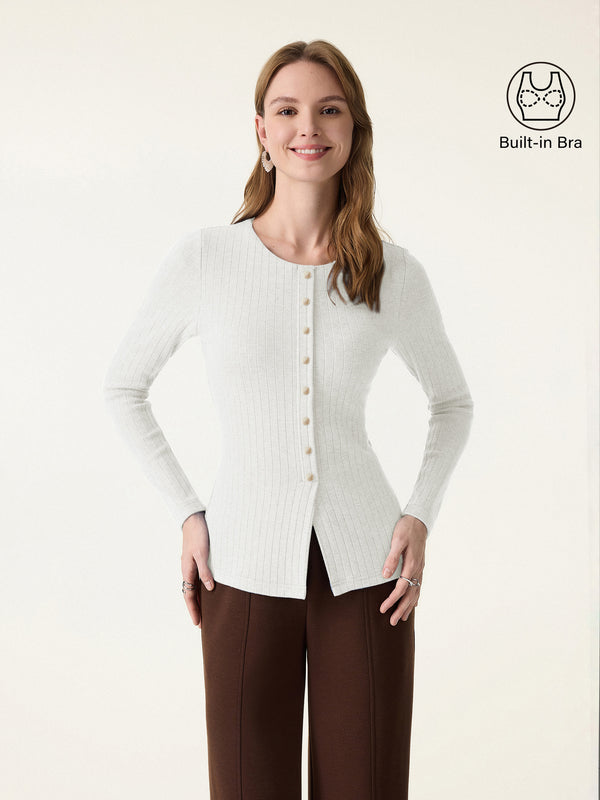 Novelty Crewneck Faux Button Placket Brami White XS