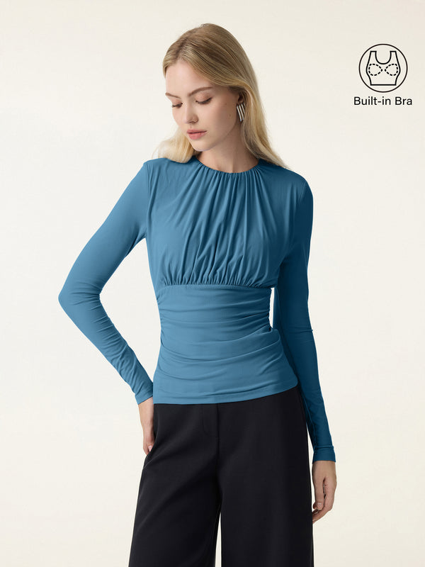 SkinKiss Round Neck All-over Ruching Brami Dark Marine XS