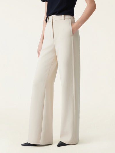 Stretchy Mid Rise Wide Leg Trouser