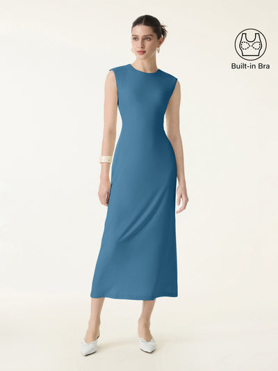 SkinKiss Flowy Wide Shoulder Midi Bra Dress Dark Marine XS