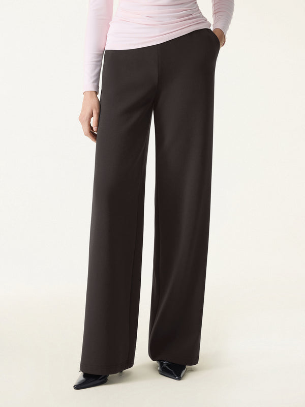 Stretch Cotton Blend Mid Rise Straight Leg Pants with Pockets Regular Black Chocolate