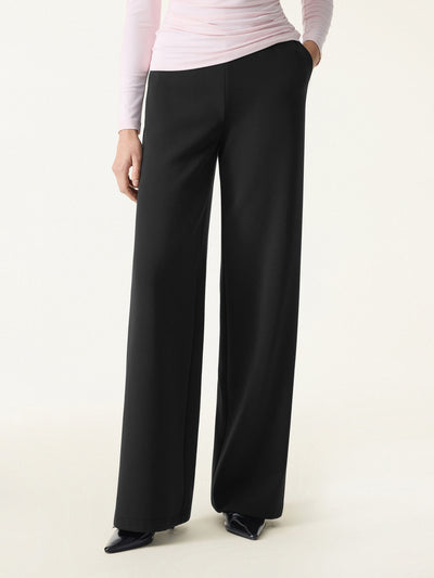Stretch Cotton Blend Mid Rise Straight Leg Pants with Pockets Regular Black