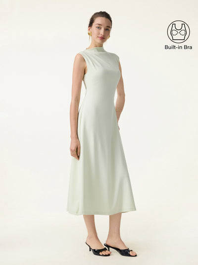 Stretch Cotton Refined Mockneck Flared Midi Brami Dress