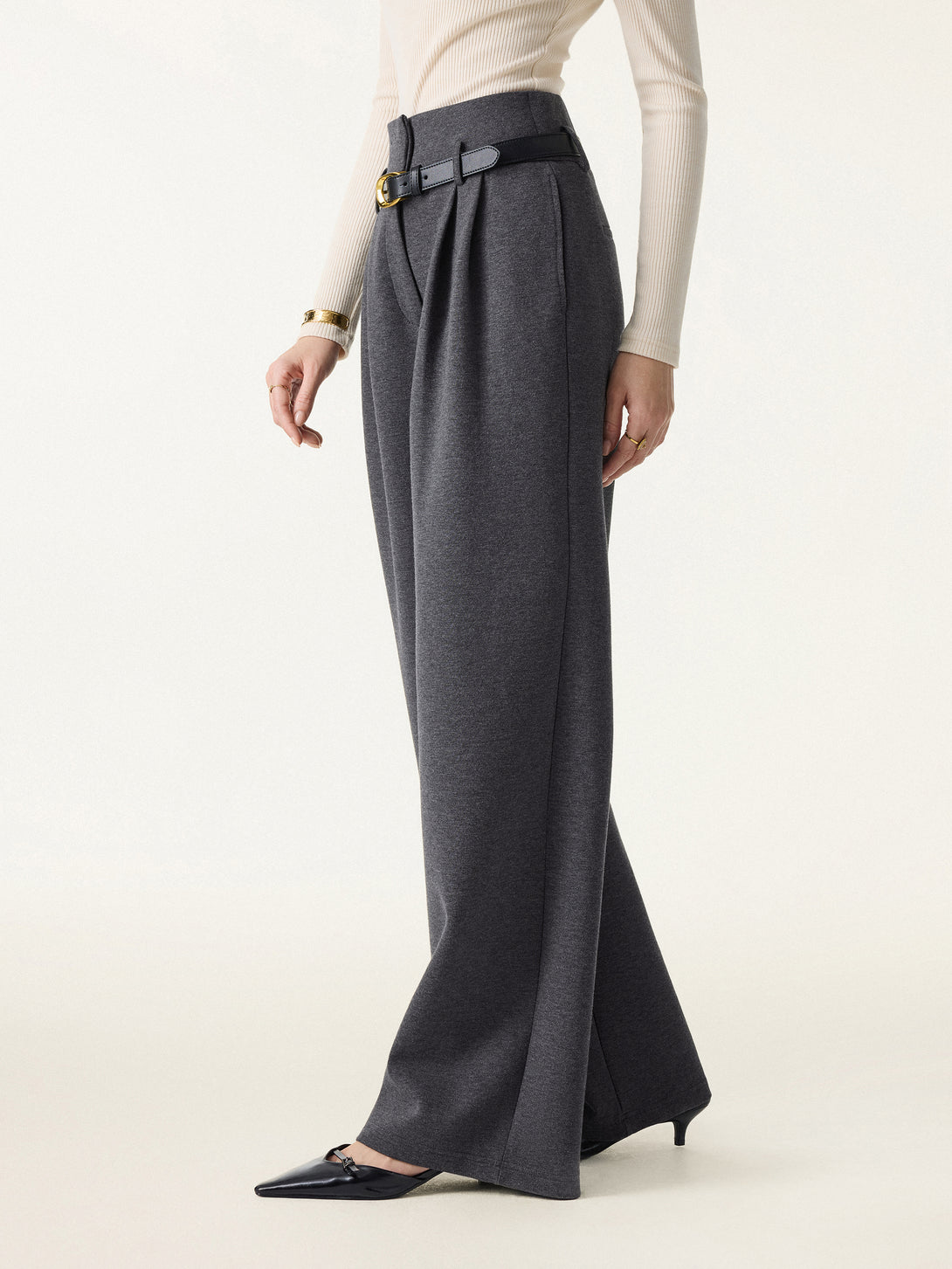 Cozy Warm High Rise Wide Leg Trousers with Pockets