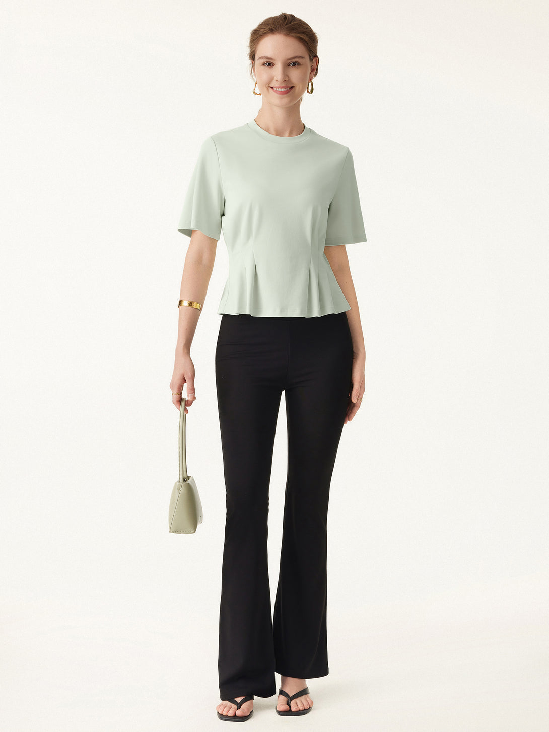 Crewneck Short Sleeve Cinched Waist Tee