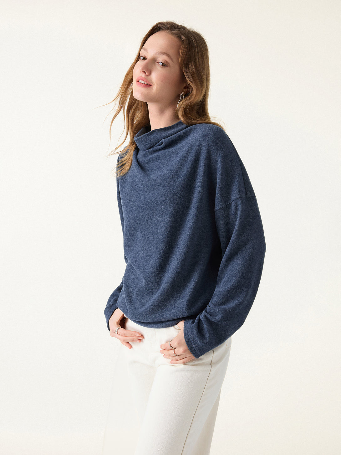 Cozy Relaxed Mockneck Top with Banded Hem